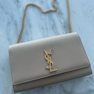 Yves Saint Laurent Beige Leather YSL Chain Shoulder Bag with Gold Hardware